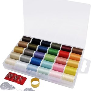 YEQIN Polyester Sewing Thread Set - 30 Assorted Colors, 50 Yards per Mini Thread Spool, Sewing Kit Includes 5 Large Eye Hand Needles, 2 Needle Threader, 1 Thimble, Suitable for Hand and Machine Sewing